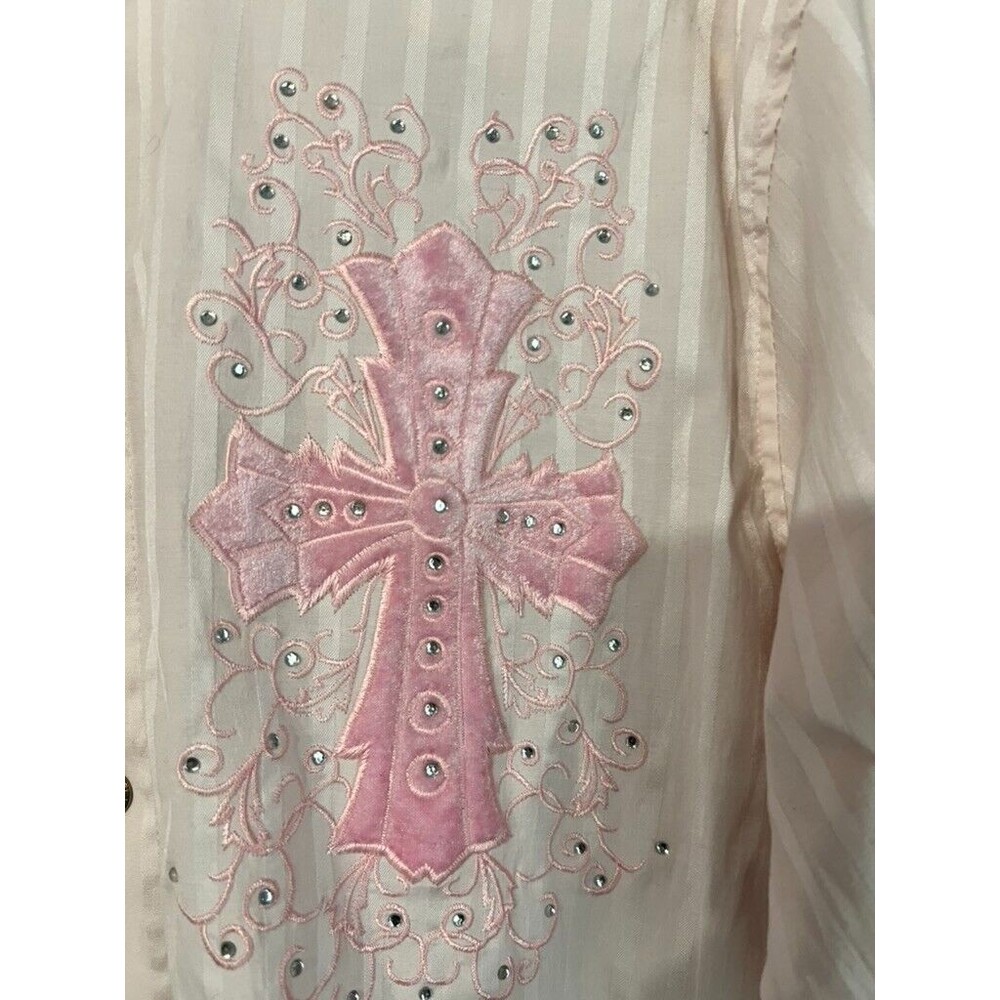 LaMasini Lg Pink Western Cowgirl Shirt  Embroidered Cross Embellished Rhinestone